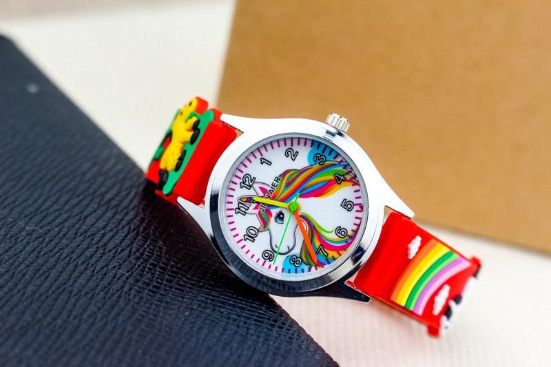 Cartoon Unicorn Childrens Watch 3D Rainbow Pony Girl Wristwatch Quartz Kids Watches Student Silicone Children Toddler Wrist Watch Birthday Gift For Girls Cute Child Watches