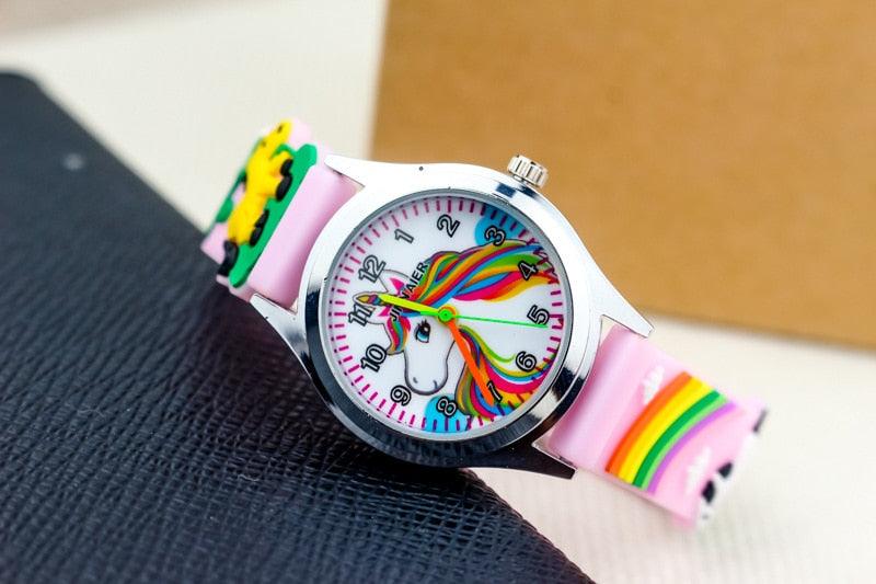 Cartoon Unicorn Childrens Watch 3D Rainbow Pony Girl Wristwatch Quartz Kids Watches Student Silicone Children Toddler Wrist Watch Birthday Gift For Girls Cute Child Watches