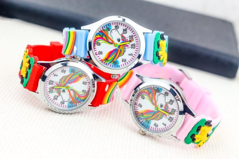 Cartoon Unicorn Childrens Watch 3D Rainbow Pony Girl Wristwatch Quartz Kids Watches Student Silicone Children Toddler Wrist Watch Birthday Gift For Girls Cute Child Watches