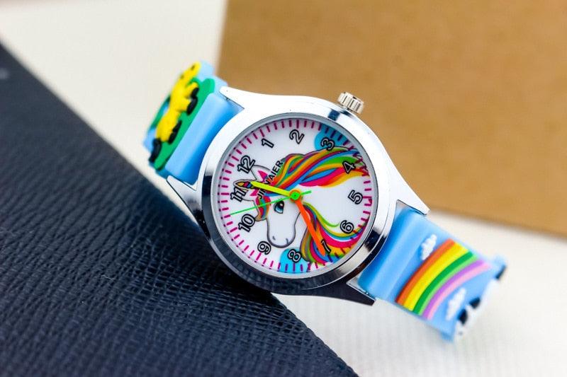 Cartoon Unicorn Childrens Watch 3D Rainbow Pony Girl Wristwatch Quartz Kids Watches Student Silicone Children Toddler Wrist Watch Birthday Gift For Girls Cute Child Watches