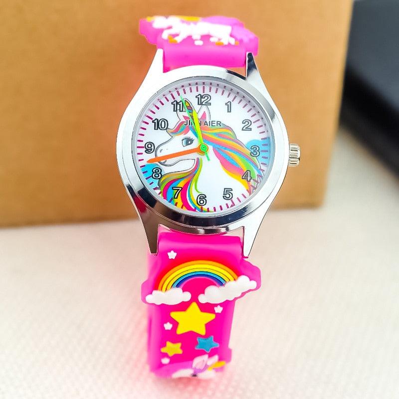 Cartoon Unicorn Childrens Watch 3D Rainbow Pony Girl Wristwatch Quartz Kids Watches Student Silicone Children Toddler Wrist Watch Birthday Gift For Girls Cute Child Watches