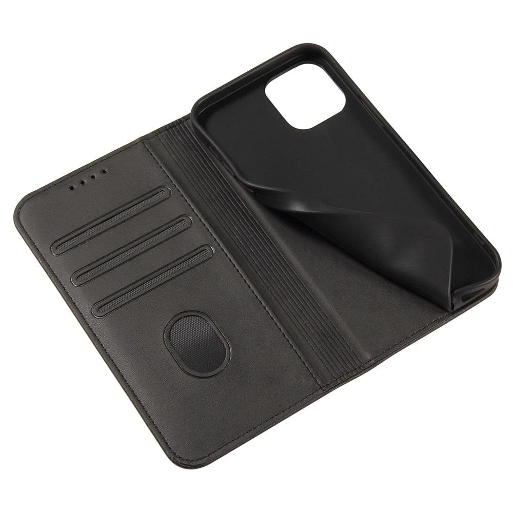 Case for iPhone 12 Pro Max mini Case on for iPhone 11 7 8 Plus X XR XS Luxury Leather Flip Cover PU Leather iPhone Wallet Case Black Kickstand Card Holder Flip Phone Cover