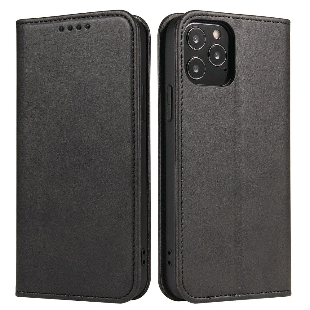 Case for iPhone 12 Pro Max mini Case on for iPhone 11 7 8 Plus X XR XS Luxury Leather Flip Cover PU Leather iPhone Wallet Case Black Kickstand Card Holder Flip Phone Cover