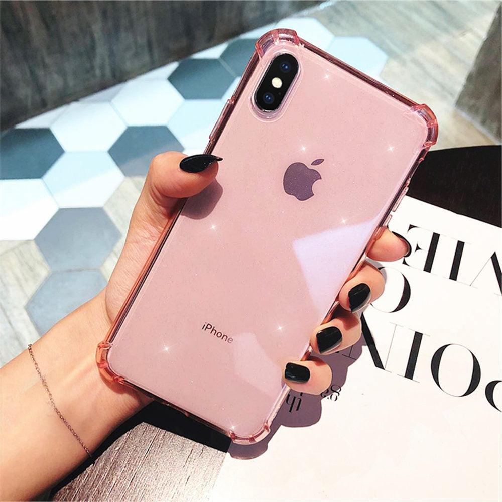 Case For iPhone 13 Pro Max Glitter Shockproof Transparent Phone Case For iPhone 12 11 Pro Max XR XS Max X 7 8 Plus Soft Clear Cover Shiny Case Scratch Resistant Soft Thin Shockproof Case