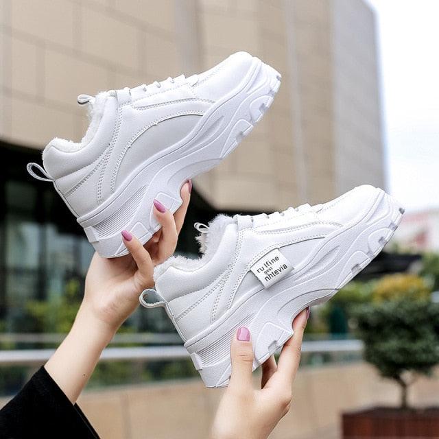 Casual Winter Women Thick Sneakers White Shoes Autumn Winter Fashion Platform Shoes Female Lace Up Rainbow Vulcanized Shoes Comfy Fashion Sneakers Breathable Athletic Casual Shoes