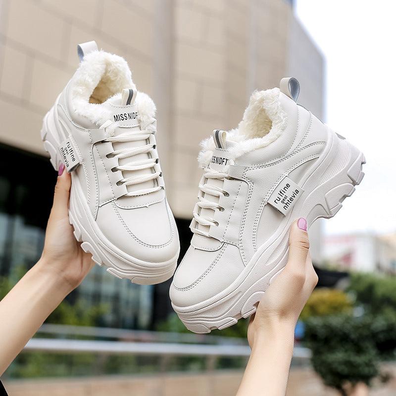 Casual Winter Women Thick Sneakers White Shoes Autumn Winter Fashion Platform Shoes Female Lace Up Rainbow Vulcanized Shoes Comfy Fashion Sneakers Breathable Athletic Casual Shoes