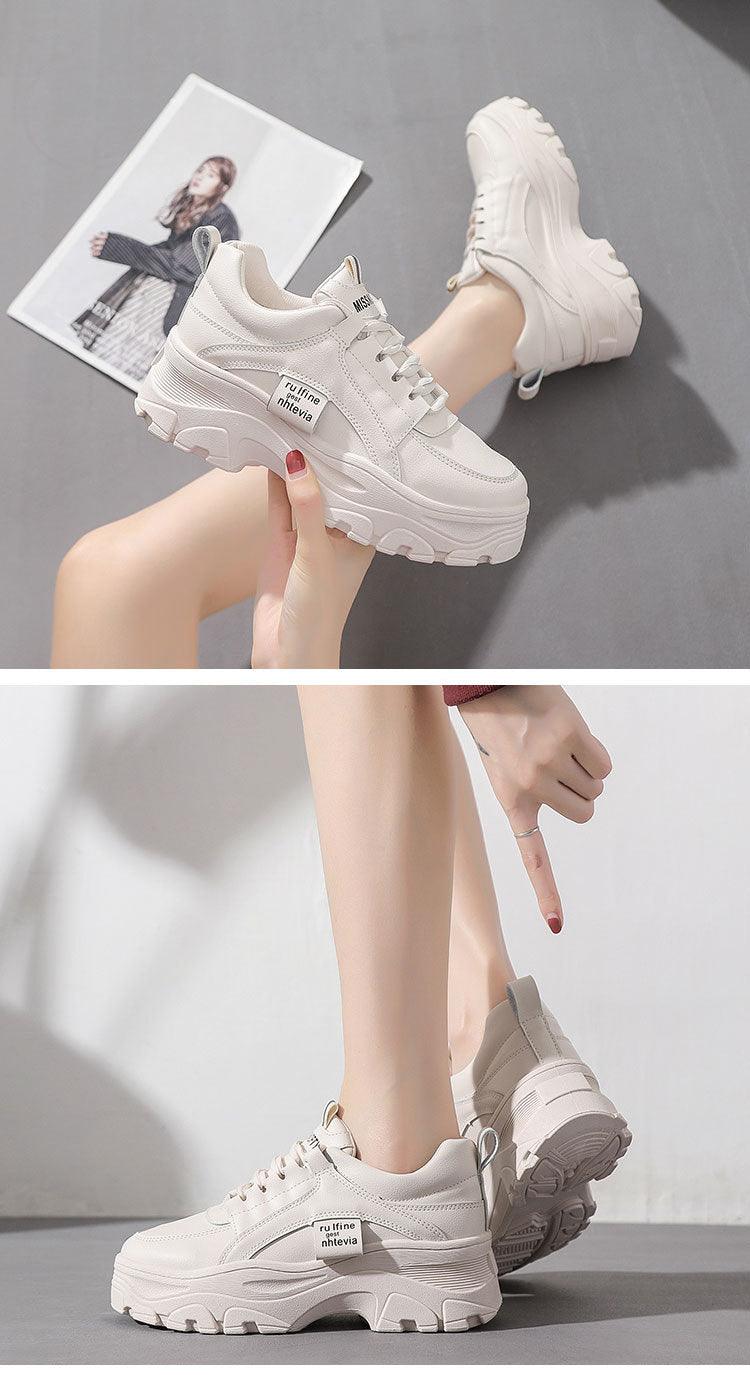 Casual Winter Women Thick Sneakers White Shoes Autumn Winter Fashion Platform Shoes Female Lace Up Rainbow Vulcanized Shoes Comfy Fashion Sneakers Breathable Athletic Casual Shoes