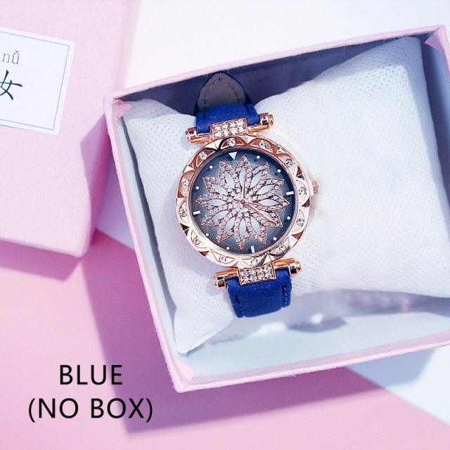 Casual Women Romantic Starry Sky Wrist Watch Bracelet Leather Rhinestone Designer Simple Dress Women's Watches Women Starry Sky PU Leather Strap Quartz Wristwatches For Woman Girls Teenagers