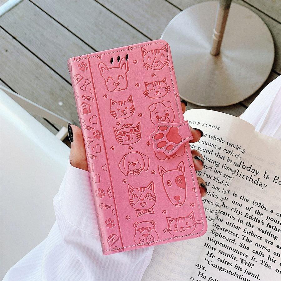 Cat And Dog Leather Flip Case For Xiaomi Redmi 7A 9A 9C 10C Note 10 Pro 11 7 8 9 8T 9T 9S Poco X4 ProX3 M3 Mi 10T Wallet Cover  Cat Dog Cartoon Cute Style with ID Card Holder PU Leather Flip Phone Cover for Xiaomi