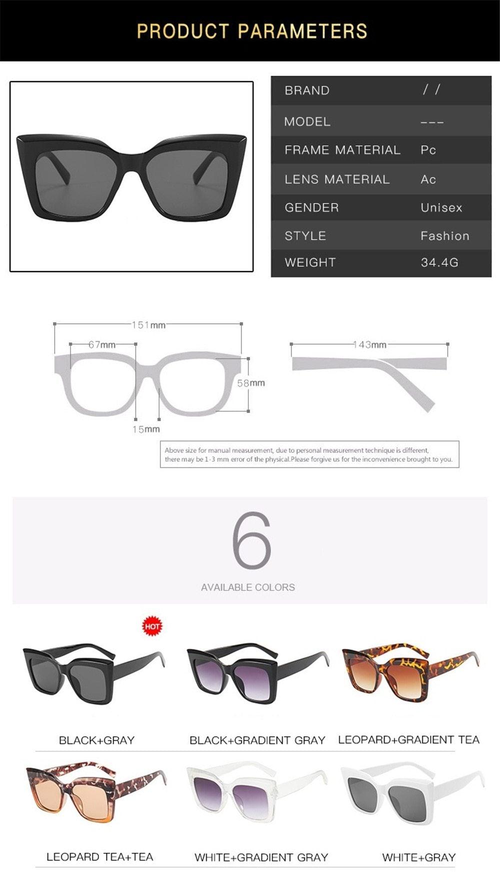 Cat Eye Design For Women Sunglasses Female Personality  Big Size Frame Decent Sun Shade Glasses  Trending over Size Sunglasses Thick Frame Square Sunglasses for Men Women Retro Sun Glasses UV400 Protection Fashion Trendy Style