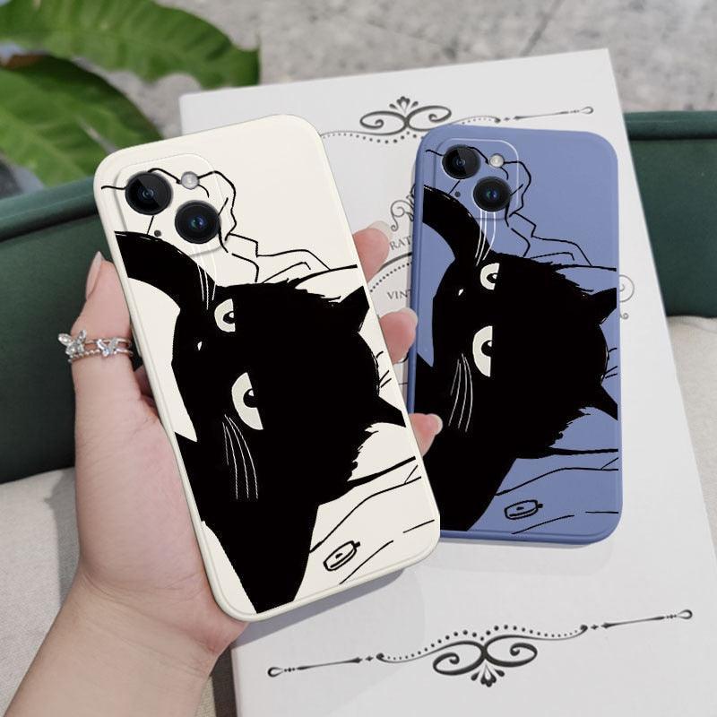 Cat Phone Case For iPhone 14 13 12 11 Pro Max Mini X XR XS 8 7 Plus 6 6S Plus Cover Cute Black Cat Case for iPhone for Teens Men and Women