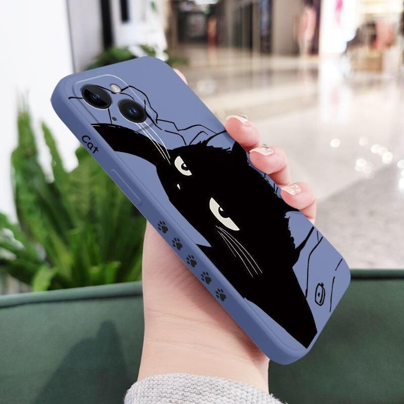 Cat Phone Case For iPhone 14 13 12 11 Pro Max Mini X XR XS 8 7 Plus 6 6S Plus Cover Cute Black Cat Case for iPhone for Teens Men and Women