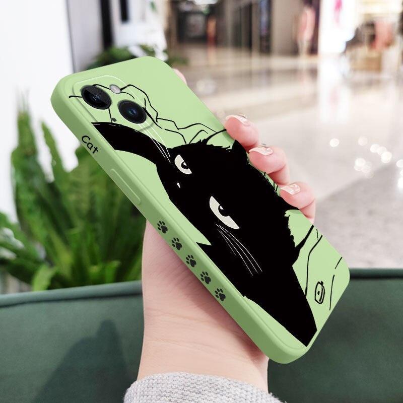 Cat Phone Case For iPhone 14 13 12 11 Pro Max Mini X XR XS 8 7 Plus 6 6S Plus Cover Cute Black Cat Case for iPhone for Teens Men and Women