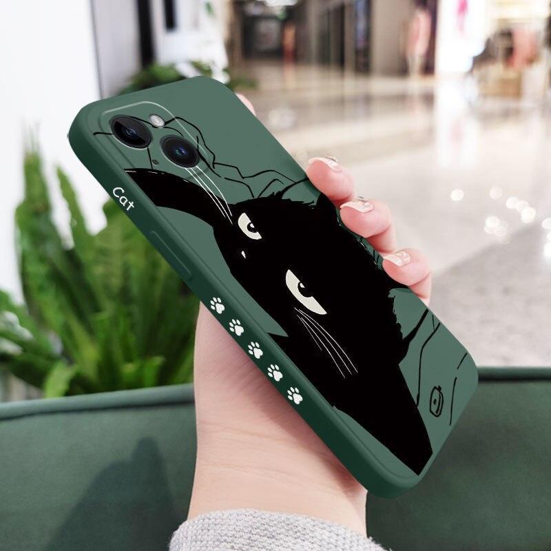 Cat Phone Case For iPhone 14 13 12 11 Pro Max Mini X XR XS 8 7 Plus 6 6S Plus Cover Cute Black Cat Case for iPhone for Teens Men and Women