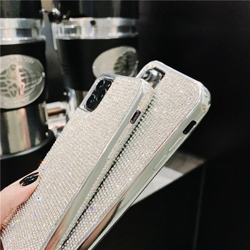 Chain Fashion Bling Full Diamond Case for iPhone 14 Plus 13 12 11 Pro Max XR Xs 7 8 Plus XS Soft Rhinestone Cover Bag Bling Rhinestone Bead Chain Bracelet Diamond Crystal Glitter Clear Fashion Protective Shockproof Cover for Girls