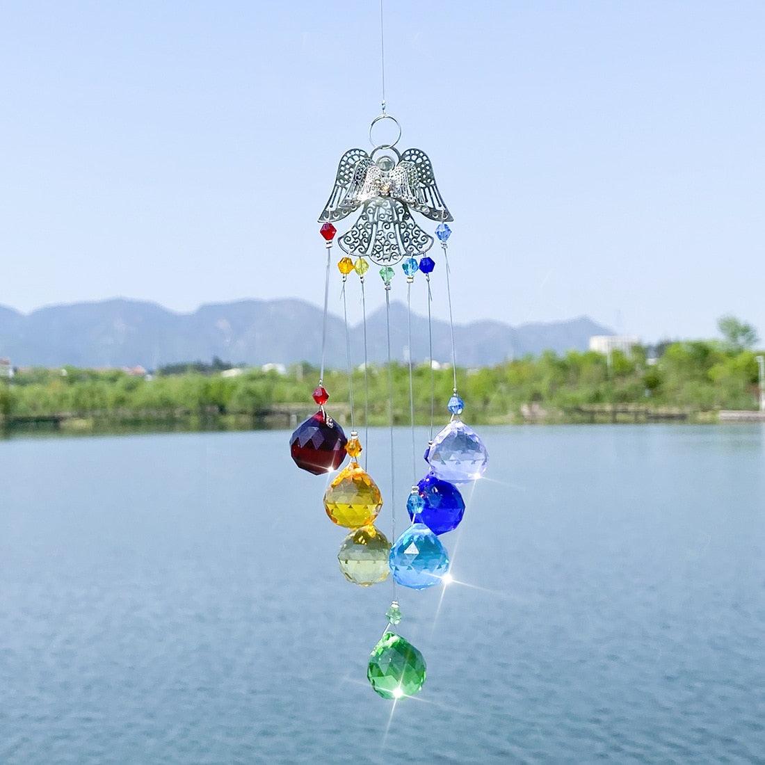 Chandelier Wind Chimes Ab Coating Crystal Prisms Hanging Sun Catcher Rainbow Chaser Crystals Ball Prisms  Window Curtains Pendant Home Decor Gifts Garden Patio Yard