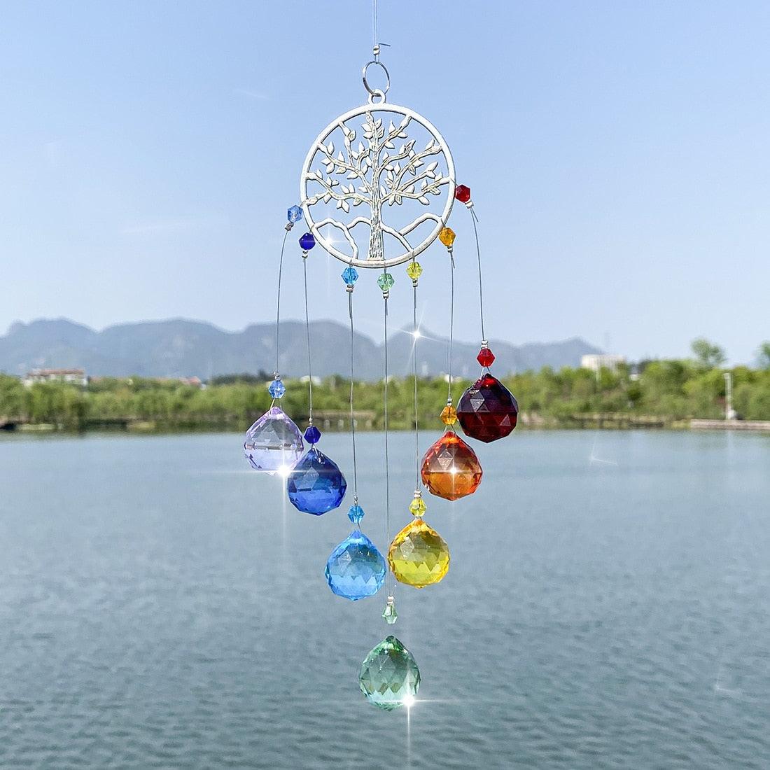 Chandelier Wind Chimes Ab Coating Crystal Prisms Hanging Sun Catcher Rainbow Chaser Crystals Ball Prisms  Window Curtains Pendant Home Decor Gifts Garden Patio Yard