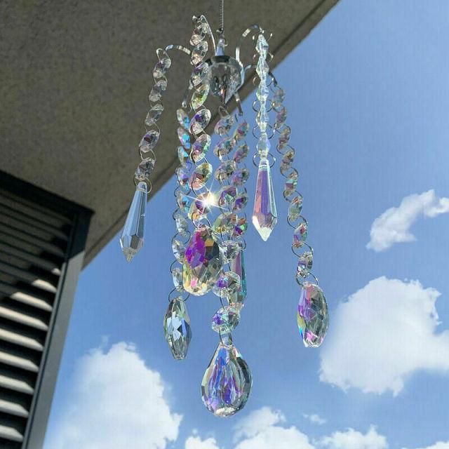 Chandelier Wind Chimes Ab Coating Crystal Prisms Hanging Sun Catcher Rainbow Chaser Crystals Ball Prisms  Window Curtains Pendant Home Decor Gifts Garden Patio Yard