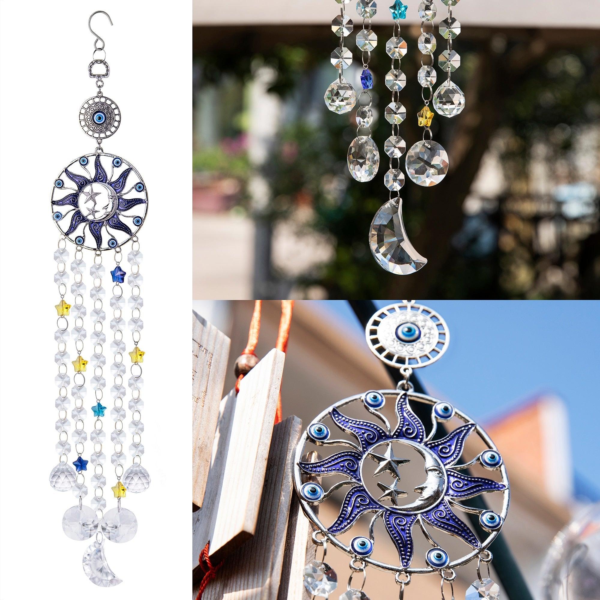 Chandelier Wind Chimes Turkish Blue Evil Eye Moon Sun Star Sun-catcher Rainbow Maker Wind Chimes Wall Hanging Crystal Prisms Hanging Pendant Home Decor Gifts Blessing Protection Decoration - ALLURELATION Decor - 503, Chandelier Wind-chime, Crystal Ball Wind Chimes, Crystals Wind Chimes, Decor, Decor Wind Chimes, Decoration, Decorative Wind-chime, Dream Catcher Bell, Dream Catcher Wind Chime, Evil Eye Wind-chime, Moon Wind-chime, Rainbow Maker Wind-chime, Star Wind-chime, Sun-catcher Wind-chime - Stevvex.com