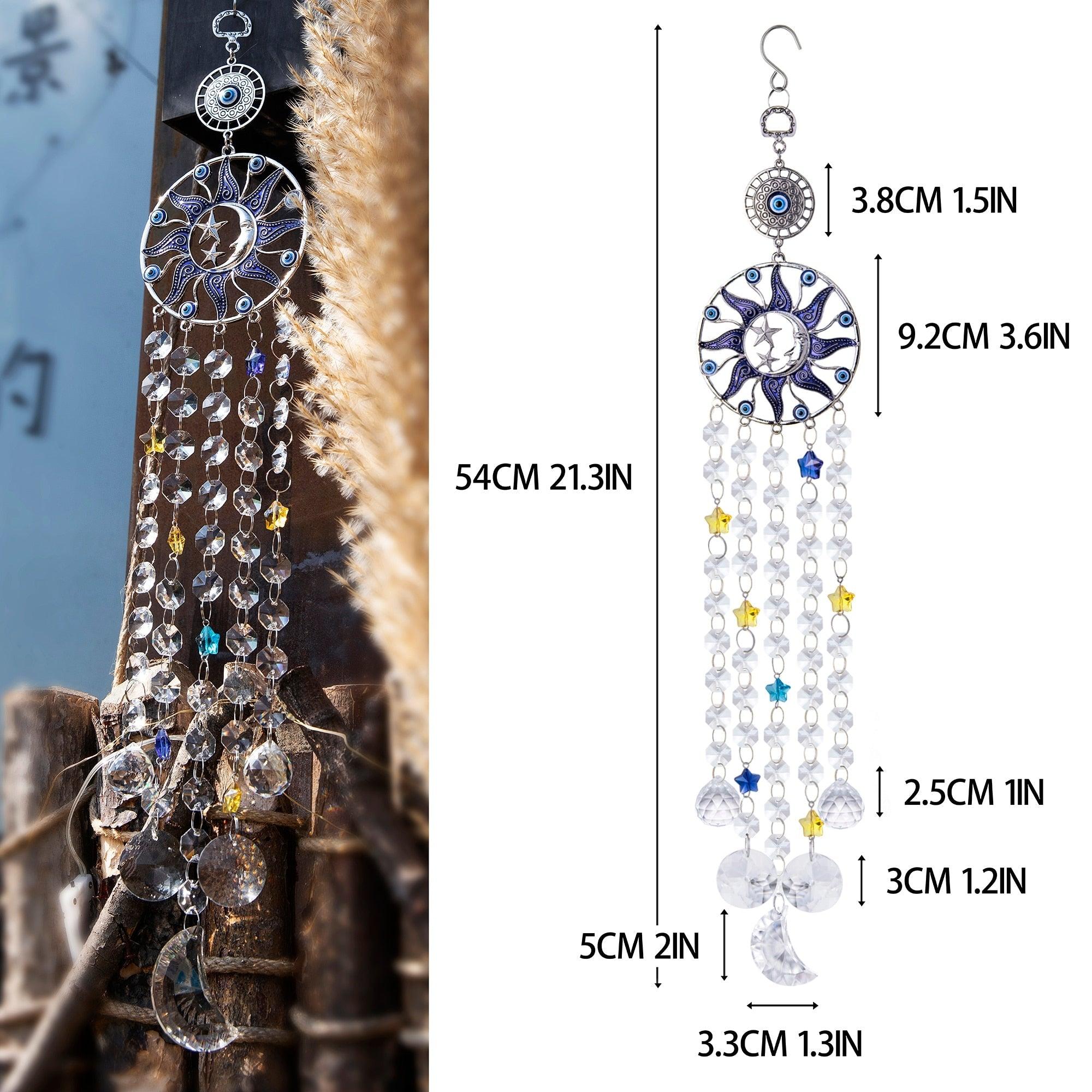 Chandelier Wind Chimes Turkish Blue Evil Eye Moon Sun Star Sun-catcher Rainbow Maker Wind Chimes Wall Hanging Crystal Prisms Hanging Pendant Home Decor Gifts Blessing Protection Decoration - ALLURELATION Decor - 503, Chandelier Wind-chime, Crystal Ball Wind Chimes, Crystals Wind Chimes, Decor, Decor Wind Chimes, Decoration, Decorative Wind-chime, Dream Catcher Bell, Dream Catcher Wind Chime, Evil Eye Wind-chime, Moon Wind-chime, Rainbow Maker Wind-chime, Star Wind-chime, Sun-catcher Wind-chime - Stevvex.com