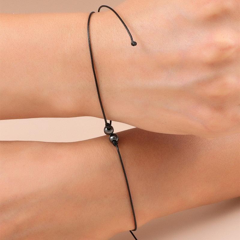 Charm Simple Black Thread Couples Bracelet Magnetic Stone Bracelet Bead Adjustable Bangles Women Man Natural Stone Beads To Match The Wrist Chain Adjustable Friendship Supports Lace Bracelet With Card Gift