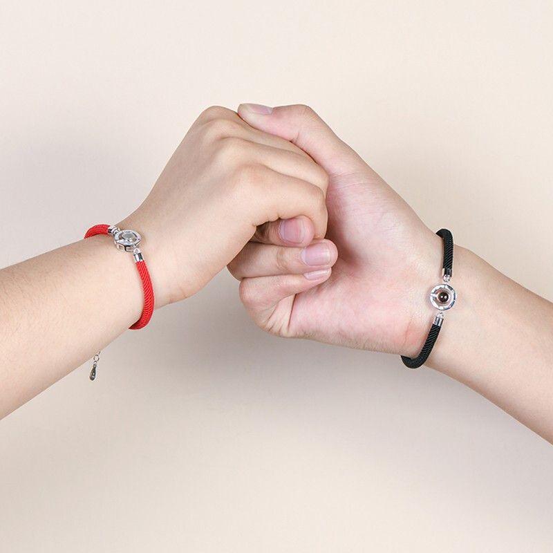 Charming 100 Languages Couple Bracelets Braided Rope Bracelet Jewelry Bangle Bracelet Women Red/Black Braided Rope Couple Bracelet Him And Her Matching Bracelet For Boyfriend Girlfriend Best Friends Valentines Gifts