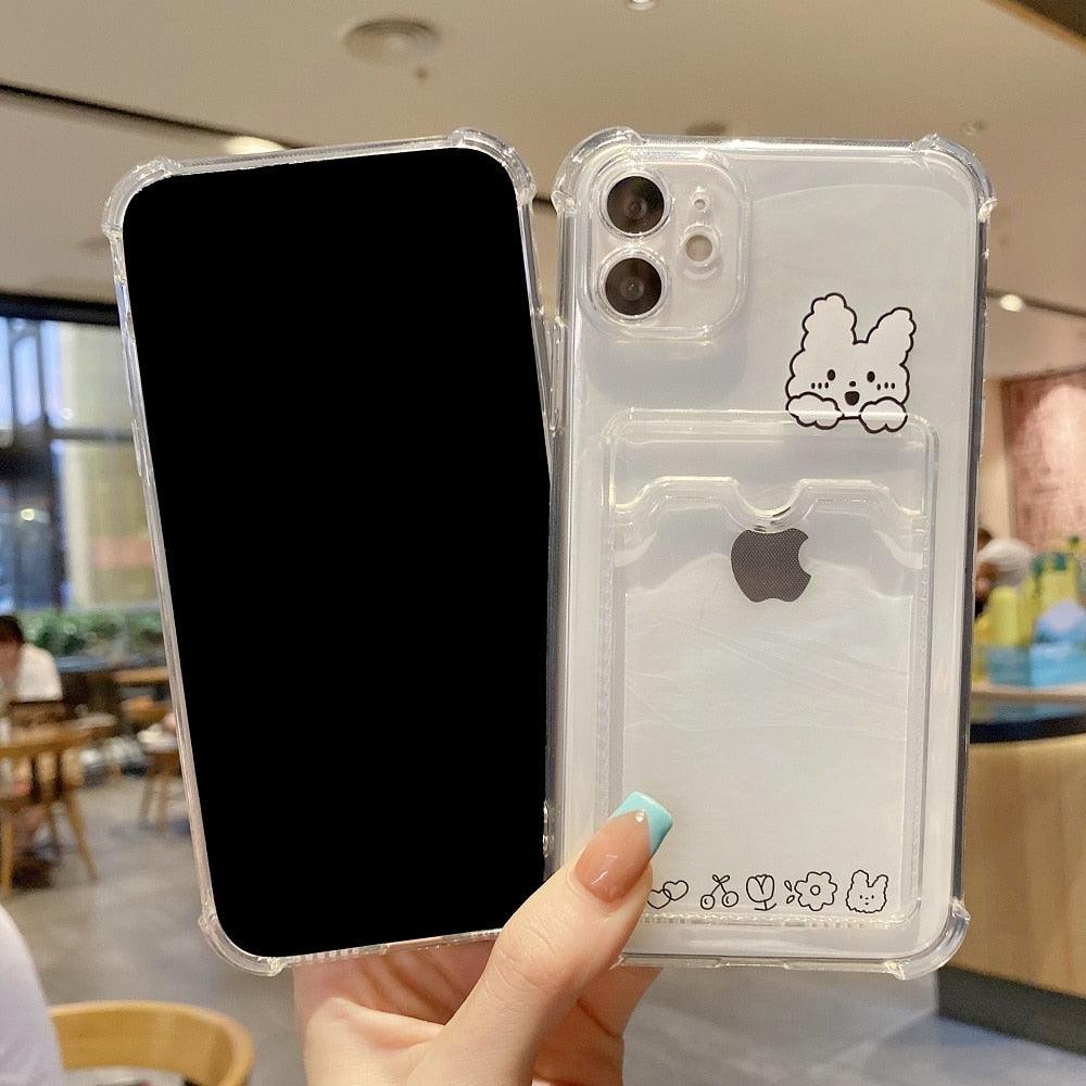 Charming Card Phone Case For iPhone 14 13 12 11 Pro Max 7 8 Plus X XR XS Max Transparent Wallet Soft Bumper Back Cover Funny Couple Transparent Soft iphone Cover