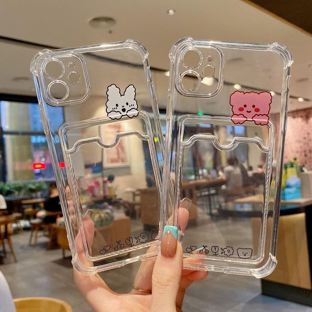 Charming Card Phone Case For iPhone 14 13 12 11 Pro Max 7 8 Plus X XR XS Max Transparent Wallet Soft Bumper Back Cover Funny Couple Transparent Soft iphone Cover