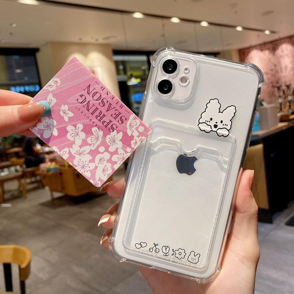 Charming Card Phone Case For iPhone 14 13 12 11 Pro Max 7 8 Plus X XR XS Max Transparent Wallet Soft Bumper Back Cover Funny Couple Transparent Soft iphone Cover