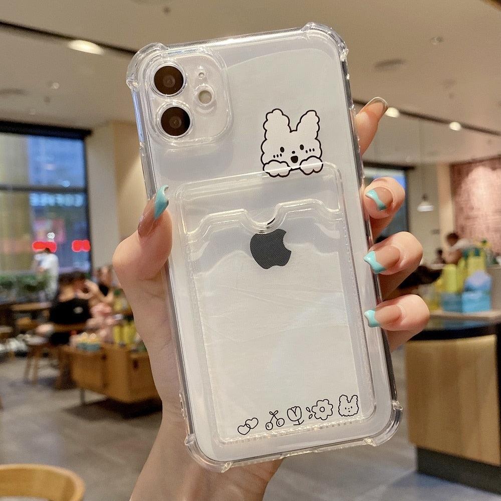 Charming Card Phone Case For iPhone 14 13 12 11 Pro Max 7 8 Plus X XR XS Max Transparent Wallet Soft Bumper Back Cover Funny Couple Transparent Soft iphone Cover