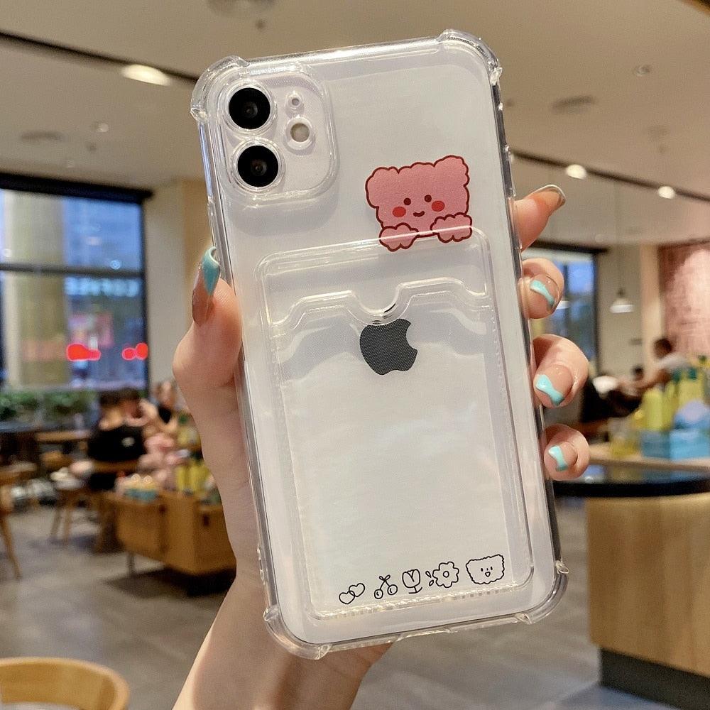 Charming Card Phone Case For iPhone 14 13 12 11 Pro Max 7 8 Plus X XR XS Max Transparent Wallet Soft Bumper Back Cover Funny Couple Transparent Soft iphone Cover