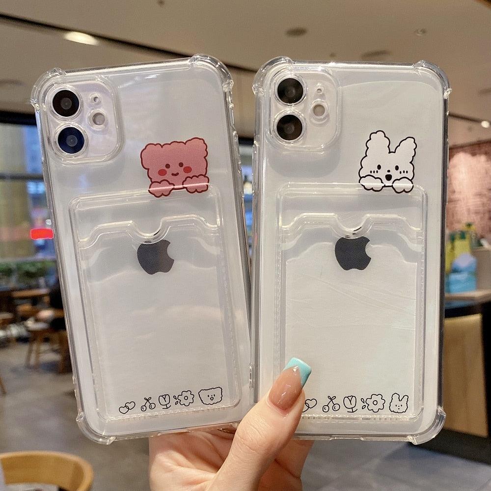 Charming Card Phone Case For iPhone 14 13 12 11 Pro Max 7 8 Plus X XR XS Max Transparent Wallet Soft Bumper Back Cover Funny Couple Transparent Soft iphone Cover