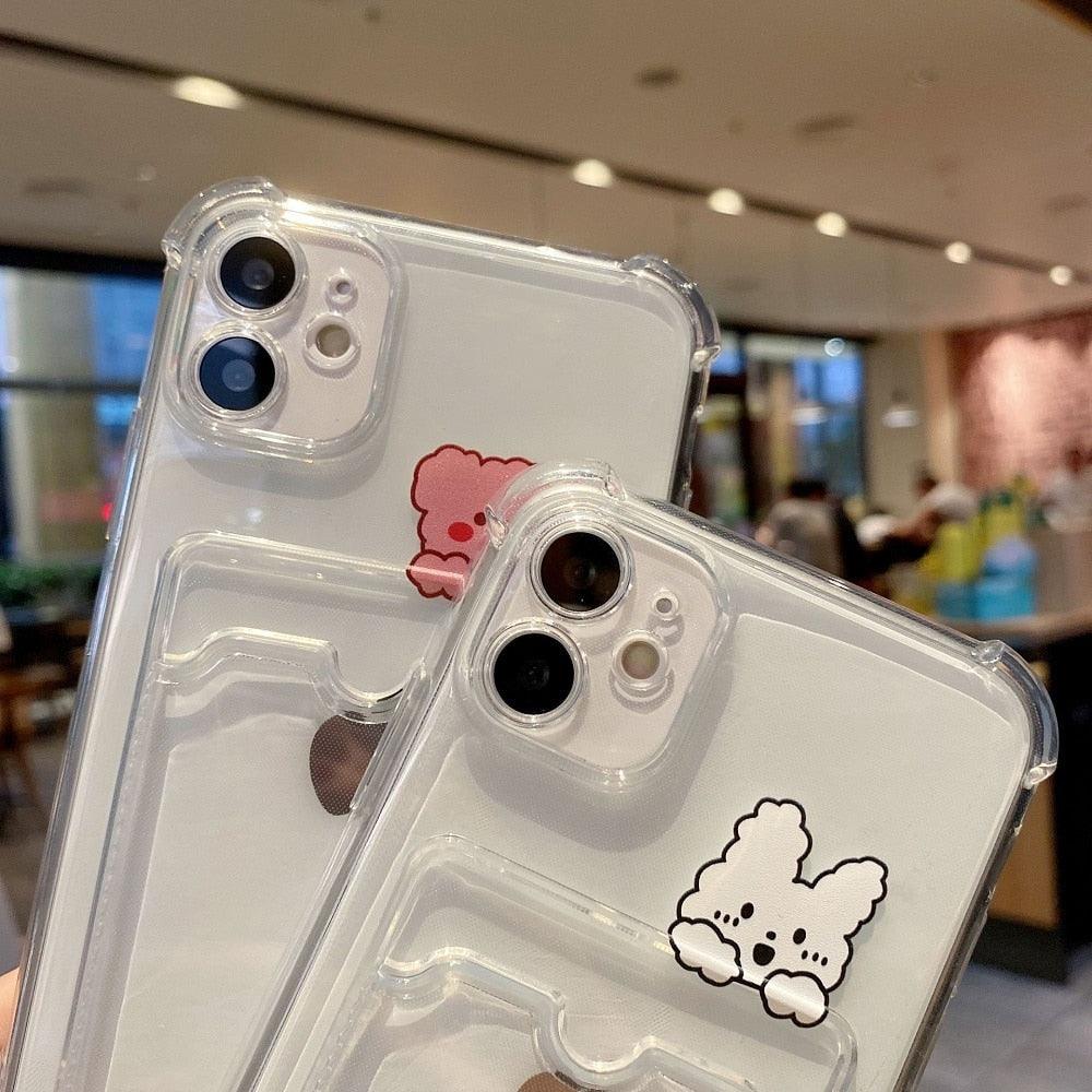 Charming Card Phone Case For iPhone 14 13 12 11 Pro Max 7 8 Plus X XR XS Max Transparent Wallet Soft Bumper Back Cover Funny Couple Transparent Soft iphone Cover