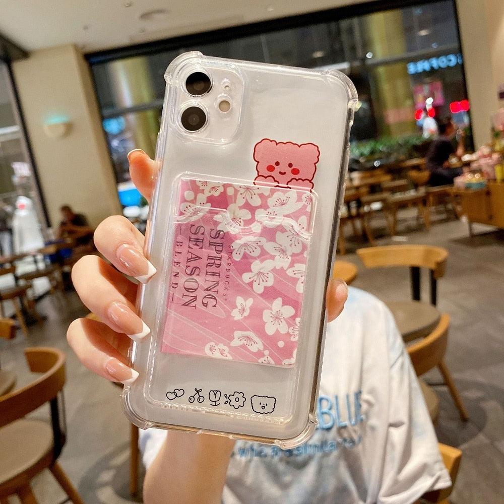 Charming Card Phone Case For iPhone 14 13 12 11 Pro Max 7 8 Plus X XR XS Max Transparent Wallet Soft Bumper Back Cover Funny Couple Transparent Soft iphone Cover