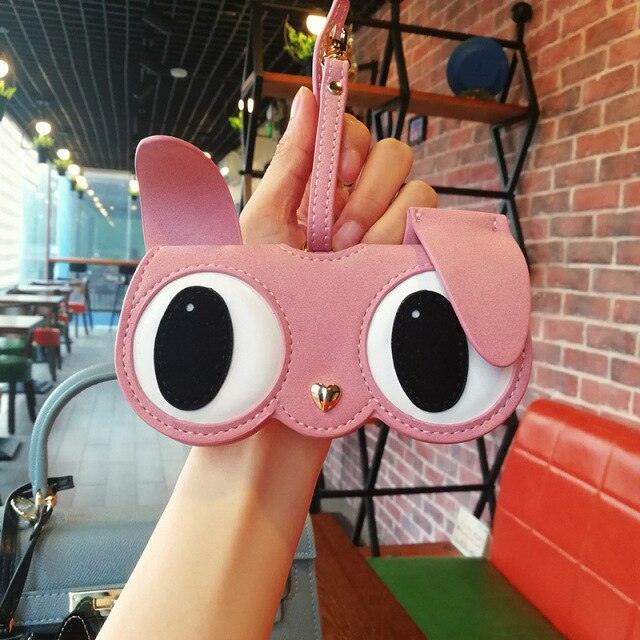 Charming Eye Portable Sun Glasses Lips Leather Eyewear Case Sunglasses Cute Protection Bags Leather Sunglasses Case Holder Eyeglasses Portable Glasses Pouch With Hook Strap For Women Girls