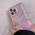 Charming Heart Wavy Case For iPhone 11 12 13 14 Pro Max XS Max XR X Holographic Rainbow Soft Air Cushion Shockproof Cover Reflection Purple Pink Case for iPhone Gradient Back Cover