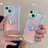 Charming Heart Wavy Case For iPhone 11 12 13 14 Pro Max XS Max XR X Holographic Rainbow Soft Air Cushion Shockproof Cover Reflection Purple Pink Case for iPhone Gradient Back Cover