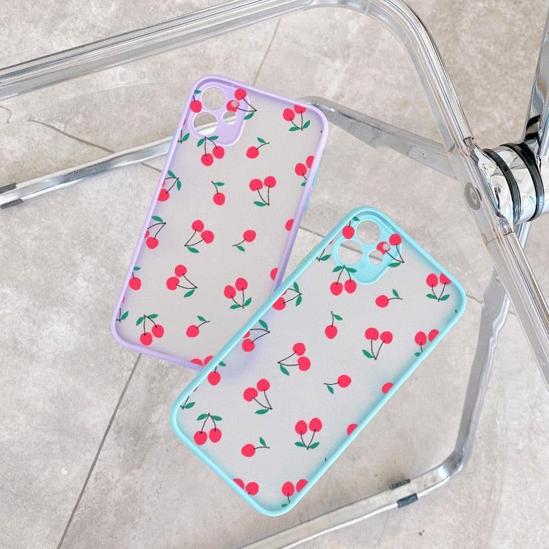 Cherry Fruit Phone Case for iphone 6s 7 8 SE Plus SE For iPhone 12 11 13 Pro Max X XR XS MAX Hard Matte Shockproof Cute Girls Transparent Soft Ultra Slim Anti-Scratch Bumper Protective Cover for iPhone