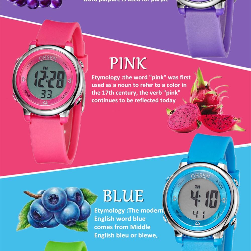 Children Digital LED Fashion Sport Watch Cute Wrist Watch Waterproof Kids Watch Sport Multi Function 50M Waterproof LED Alarm Stopwatch Digital Child Wristwatch For Boy Girl