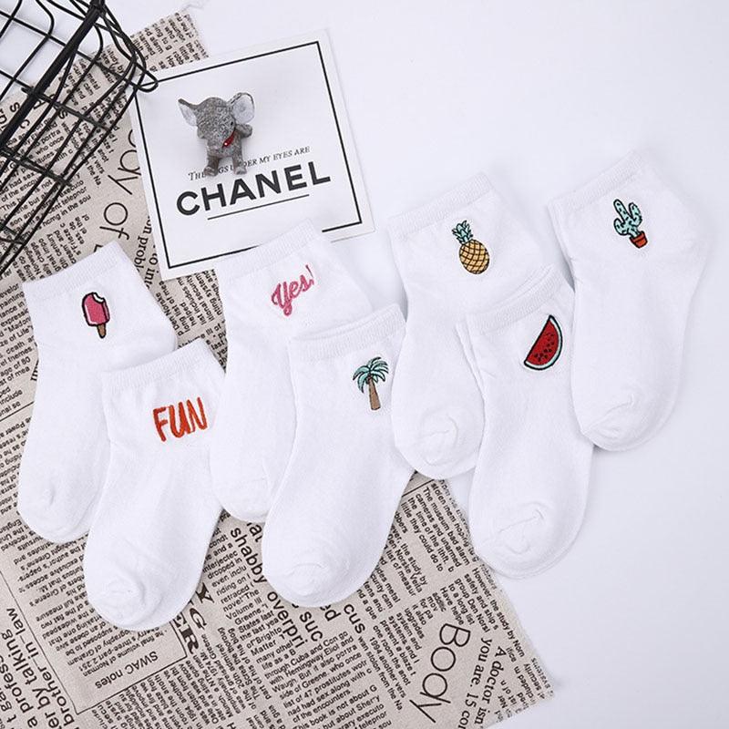 Children's Cotton Socks Cute Cartoon Fruit Embroidery Socks Comfortable Cartoon Socks Combed Out Of Pure Cotton Soft Comfortable Crew Socks For Kids