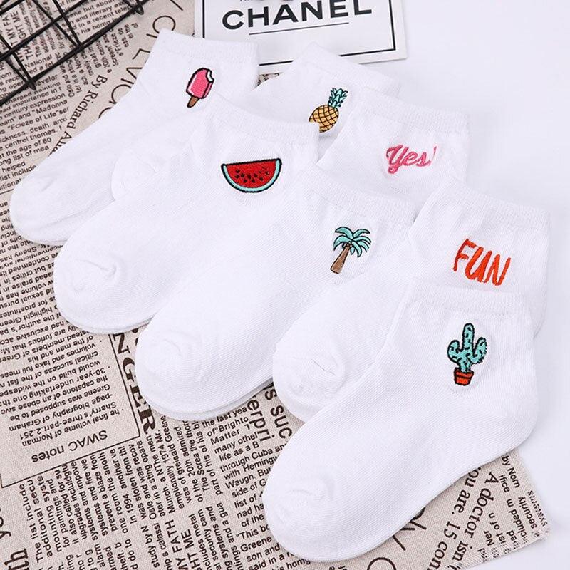 Children's Cotton Socks Cute Cartoon Fruit Embroidery Socks Comfortable Cartoon Socks Combed Out Of Pure Cotton Soft Comfortable Crew Socks For Kids