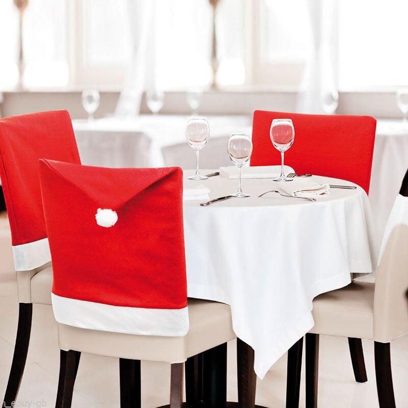 Christmas Chair Covers Red Santa Claus Hat Chair Back Covers Christmas Chair Covers Decor Santa Claus Red Hat Snowflake Chair Xmas Cap Kitchen Dining Chair Slipcovers Sets For Christmas Table Party Decor