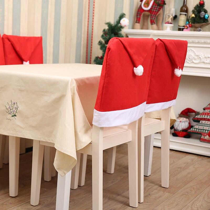 Christmas Chair Covers Red Santa Claus Hat Chair Back Covers Christmas Chair Covers Decor Santa Claus Red Hat Snowflake Chair Xmas Cap Kitchen Dining Chair Slipcovers Sets For Christmas Table Party Decor