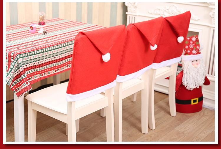 Christmas Chair Covers Red Santa Claus Hat Chair Back Covers Christmas Chair Covers Decor Santa Claus Red Hat Snowflake Chair Xmas Cap Kitchen Dining Chair Slipcovers Sets For Christmas Table Party Decor