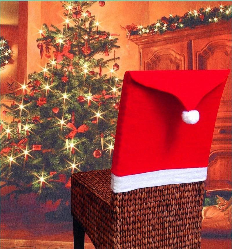 Christmas Chair Covers Red Santa Claus Hat Chair Back Covers Christmas Chair Covers Decor Santa Claus Red Hat Snowflake Chair Xmas Cap Kitchen Dining Chair Slipcovers Sets For Christmas Table Party Decor