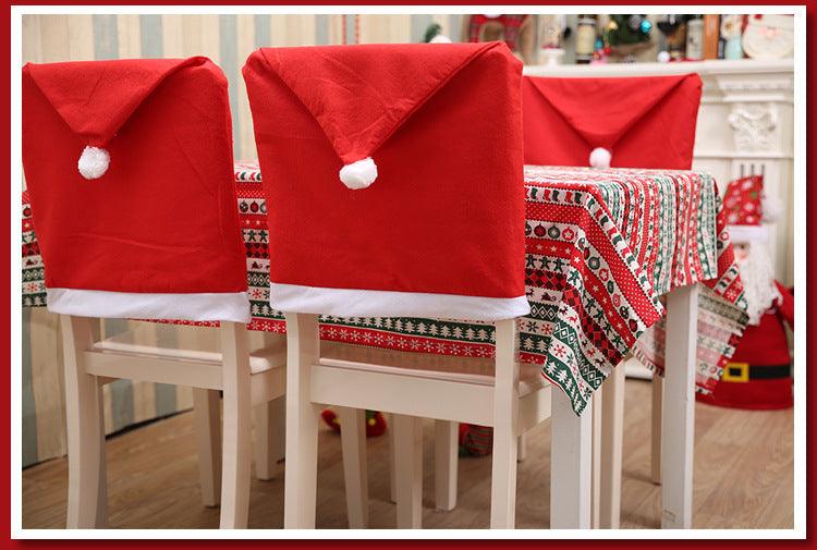 Christmas Chair Covers Red Santa Claus Hat Chair Back Covers Christmas Chair Covers Decor Santa Claus Red Hat Snowflake Chair Xmas Cap Kitchen Dining Chair Slipcovers Sets For Christmas Table Party Decor