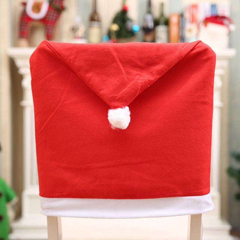 Christmas Chair Covers Red Santa Claus Hat Chair Back Covers Christmas Chair Covers Decor Santa Claus Red Hat Snowflake Chair Xmas Cap Kitchen Dining Chair Slipcovers Sets For Christmas Table Party Decor