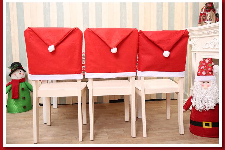 Christmas Chair Covers Red Santa Claus Hat Chair Back Covers Christmas Chair Covers Decor Santa Claus Red Hat Snowflake Chair Xmas Cap Kitchen Dining Chair Slipcovers Sets For Christmas Table Party Decor