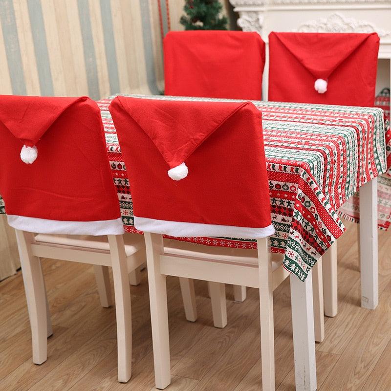 Christmas Chair Covers Red Santa Claus Hat Chair Back Covers Christmas Chair Covers Decor Santa Claus Red Hat Snowflake Chair Xmas Cap Kitchen Dining Chair Slipcovers Sets For Christmas Table Party Decor