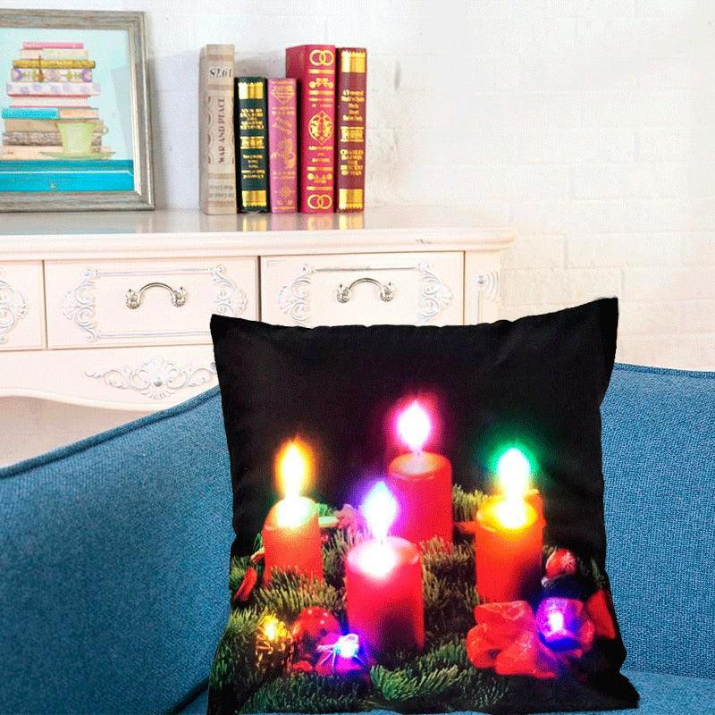 Christmas Cushion Cover Led Light Cushion Covers Xmas Holiday Couch Pillows Rustic Christmas Decorations Winter Pillowcase Light Up Pillow Case Soft Pillows Cover Cushion Santa Pillowcase 45x45CM